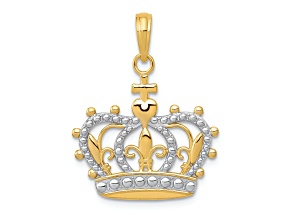 14K Yellow Gold with White Rhodium Crown Pendant