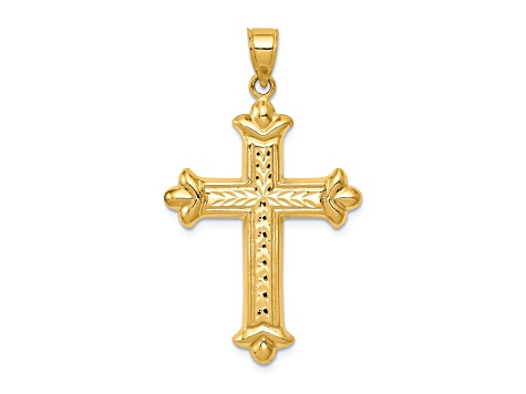 14K Yellow Gold Reversible Diamond-cut Cross Pendant