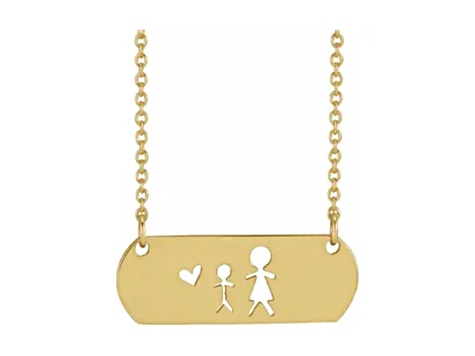 14K Yellow Gold Mother and Son Stick Figure Family Necklace