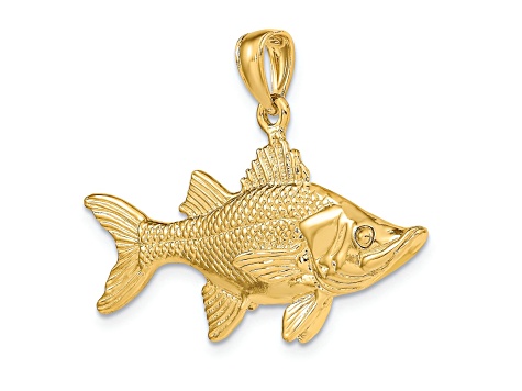 14k Yellow Gold 3D Textured Tarpon Fish Charm