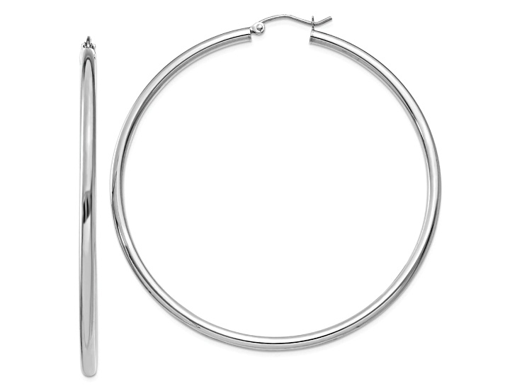 Rhodium Over 10k White Gold Polished 2 3/8" Tube Hoop Earrings