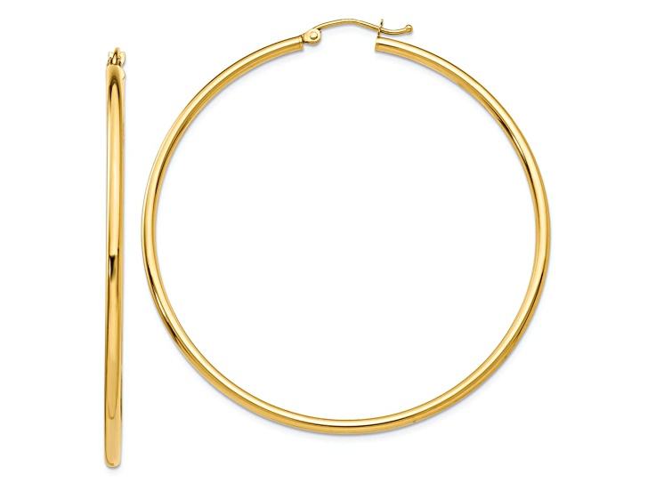 10k Yellow Gold Polished 2 3/16" Tube Hoop Earrings