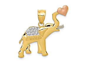 14K Tri-color Gold Diamond-Cut Elephant with Heart Pendant