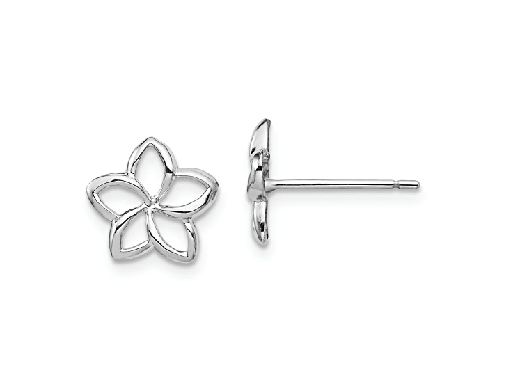 Rhodium Over 14k White Gold 9.7mm Polished Plumeria Cut-out Stud Earrings