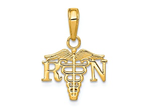 14k Yellow Gold Textured RN Caduceus Charm