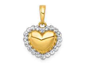 14K Two-tone Gold Polished Domed Heart Charm