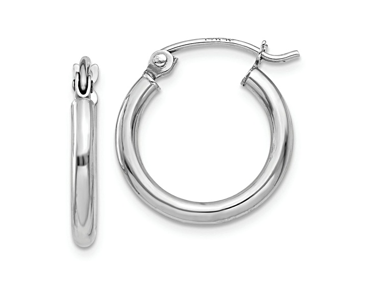 Rhodium Over 14k White Gold 9/16" Polished Tube Hoop Earrings