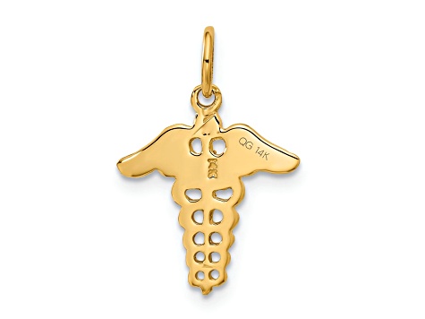 14k Yellow Gold Textured Caduceus Charm Pendant