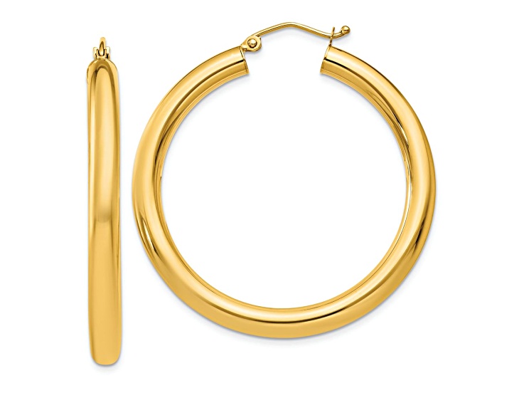10k Yellow Gold Polished 1 9/16" Tube Hoop Earrings
