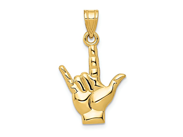 14k Yellow Gold Polished and Textured I Love You Hand Sign Language Charm
