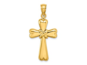 14K Yellow Gold Polished X and Heart Cross Charm Pendant