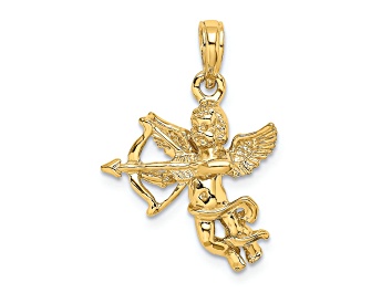 Picture of 14k Yellow Gold 3D Textured Cupid with Bow and Arrow pendant