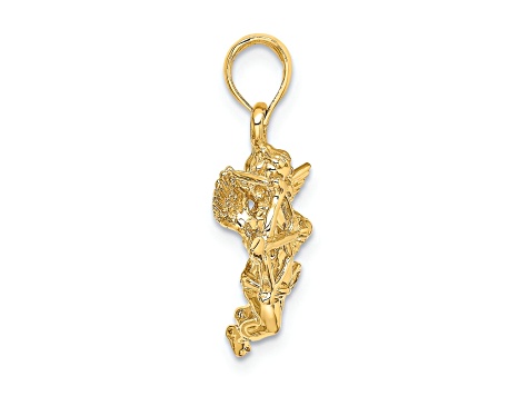 14k Yellow Gold 3D Textured Cupid with Bow and Arrow pendant