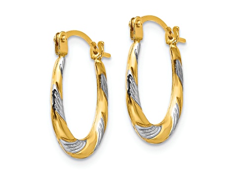 14K Yellow Gold with Rhodium Twist Hoop Earrings