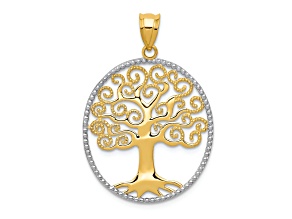 14K Two-tone Gold  Filigree Textured Tree of Life Pendant