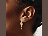 14k Yellow Gold Textured Shell and Seahorse Dangle Earrings