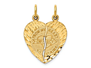 14k Yellow Gold Brushed and Diamond-Cut Break-apart From My Heart Direct To Yours pendant