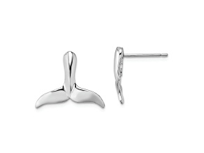 Rhodium Over 14k White Gold Whale Tail Stud Earrings