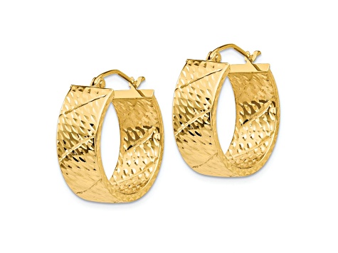14k Yellow Gold Diamond-Cut 7/8" Hoop Earrings