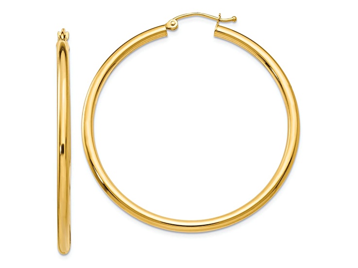 14k Yellow Gold 1 3/16" Polished Tube Hoop Earrings