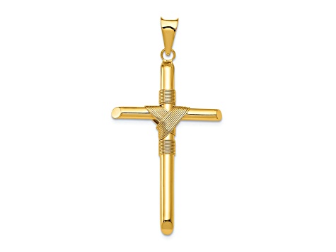 14k Yellow Gold Polished with Center Wrap Tube Cross Pendant