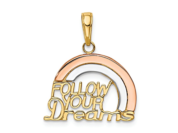 10K Yellow Gold, 10K Rose Gold and Rhodium over 10K Yellow Gold Follow Your Dreams Rainbow Pendant