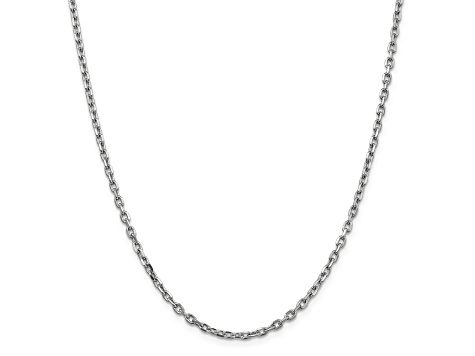 14K White Gold 3mm Diamond-cut Round Open Link Cable Chain Necklace