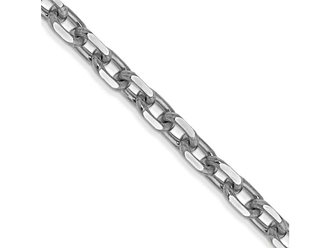 14K White Gold 3mm Diamond-cut Round Open Link Cable Chain Necklace