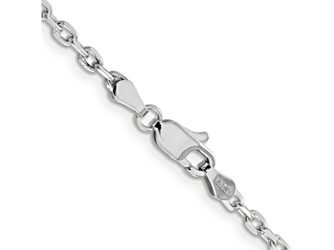 14K White Gold 3mm Diamond-cut Round Open Link Cable Chain Necklace