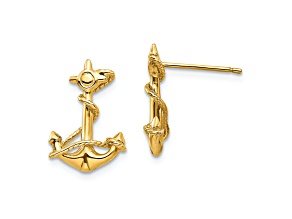 14k Yellow Gold 3D Anchor with Rope Stud Earrings