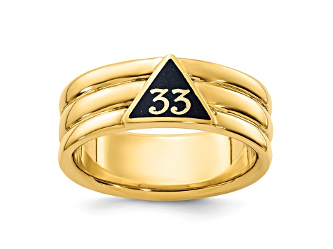 10K Yellow Gold Men's Polished with Black Enamel 33rd Degree Masonic Ring