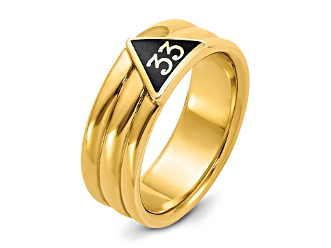 10K Yellow Gold Men's Polished with Black Enamel 33rd Degree Masonic Ring