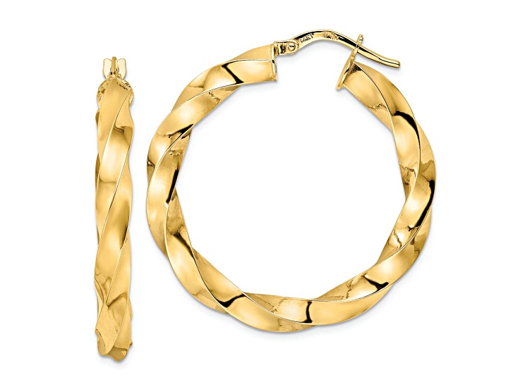14k Yellow Gold 1 3/8" Polished Twisted Hoop Earrings