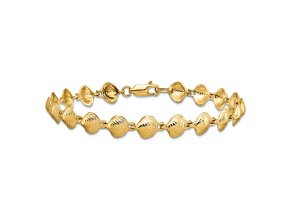 14k Yellow Gold Textured Clam Shell Link Bracelet