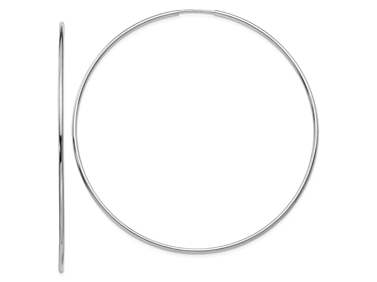Rhodium Over 14k White Gold 2 1/2" Polished Endless Tube Hoop Earrings