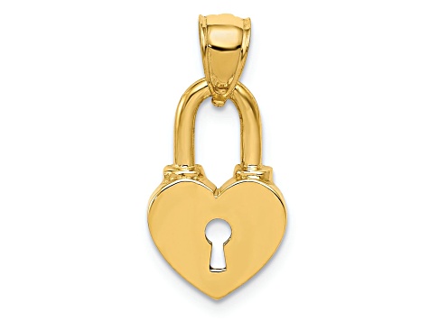 14K Yellow Gold Polished Heart Lock Charm