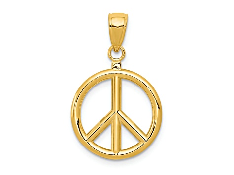 14k Yellow Gold Polished 3D Peace Sign Pendant