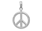 Rhodium Over 14k White Gold 3D Polished Peace Sign Pendant