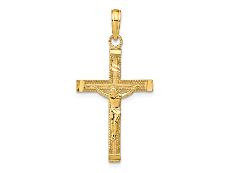 14K Yellow Gold Diamond-cut Fancy Tipped Crucifix Pendant