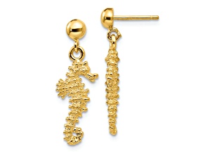 14k Yellow Gold Textured Seahorse Dangle Earrings