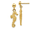 14k Yellow Gold Textured Seahorse Dangle Earrings