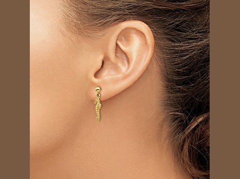 14k Yellow Gold Textured Seahorse Dangle Earrings