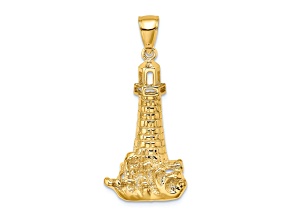 14k Yellow Gold Lighthouse with Wave Charm