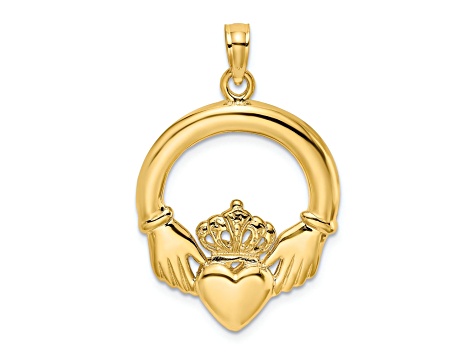 14k Yellow Gold Polished Large Claddagh Heart Pendant