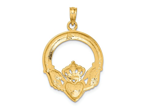 14k Yellow Gold Polished Large Claddagh Heart Pendant