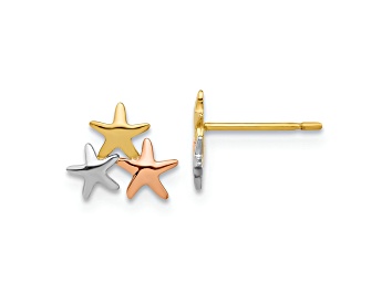 Picture of 14k Yellow Gold and Rhodium Over 14k Yellow Gold Polished 8.6mm Stars Stud Earrings