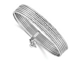 Rhodium Over 14k White Gold Textured Oversized Set of 7 Slip-on Bangles with Dangle Heart