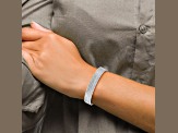 Rhodium Over 14k White Gold Textured Oversized Set of 7 Slip-on Bangles with Dangle Heart