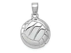 Rhodium Over 14k White Gold Polished and Textured Open-backed Volleyball Pendant