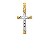 14k Yellow Gold and Rhodium Over 14k Yellow Gold Textured Cross Pendant